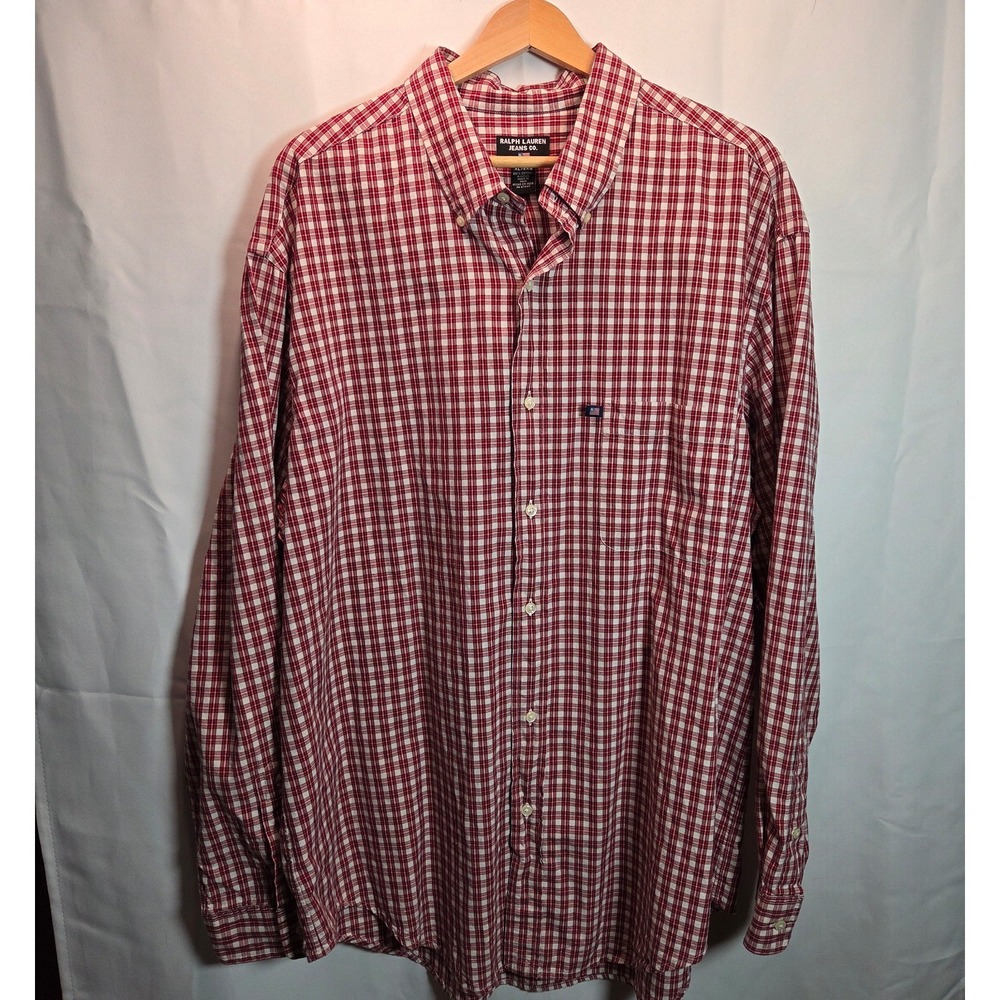 Ralph Lauren Jeans Co. Casual Red White Blue Plaid‎ Men XL Long Sleeve Shirt